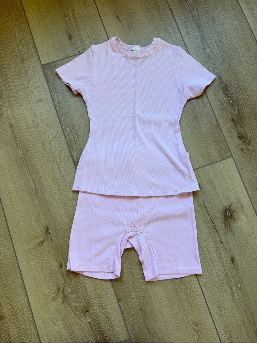 No Boundaries Light Pink Cotton Stretch Ribbed Short Sleeve Tee and Boxer Set
